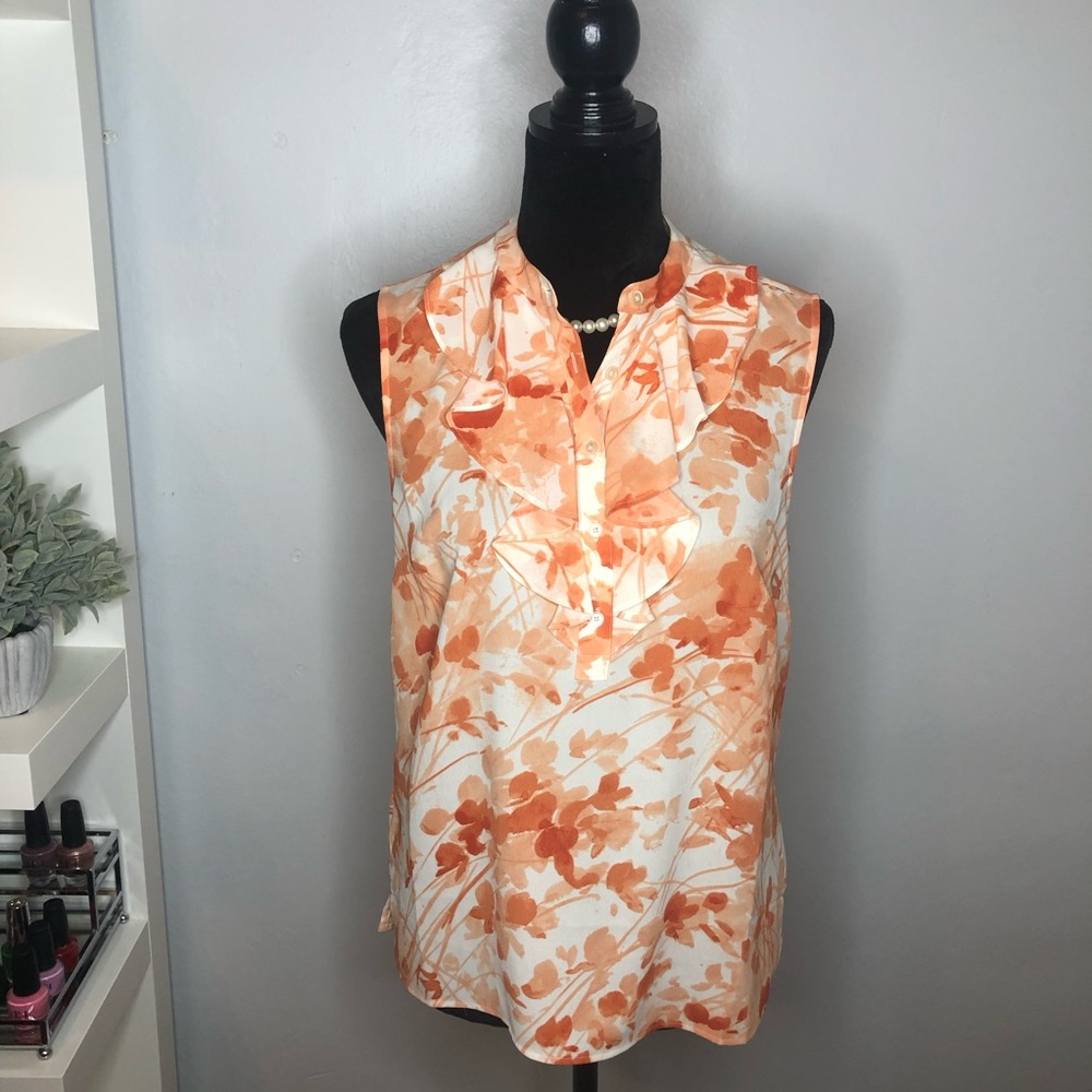 Ann Taylor Sleeveless Blouse W/ Buttons & Ruffles